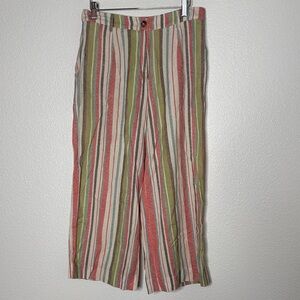 Bombay Paisley Multicolor Linen Pants Size XS - Medium Crop Boho Coastal